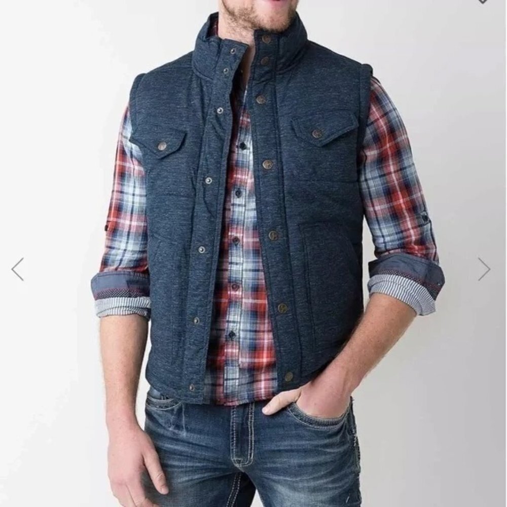 Kane and Unke Men's Vest Heathered Navy Blue Snap Lots Of Pockets Medium‎